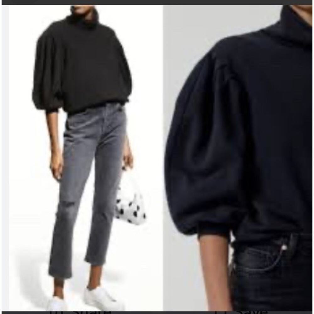 Citizens of Humanity Noeme Turtleneck‎ Sweatshirt Sz L Black Puff Sleeve Modern